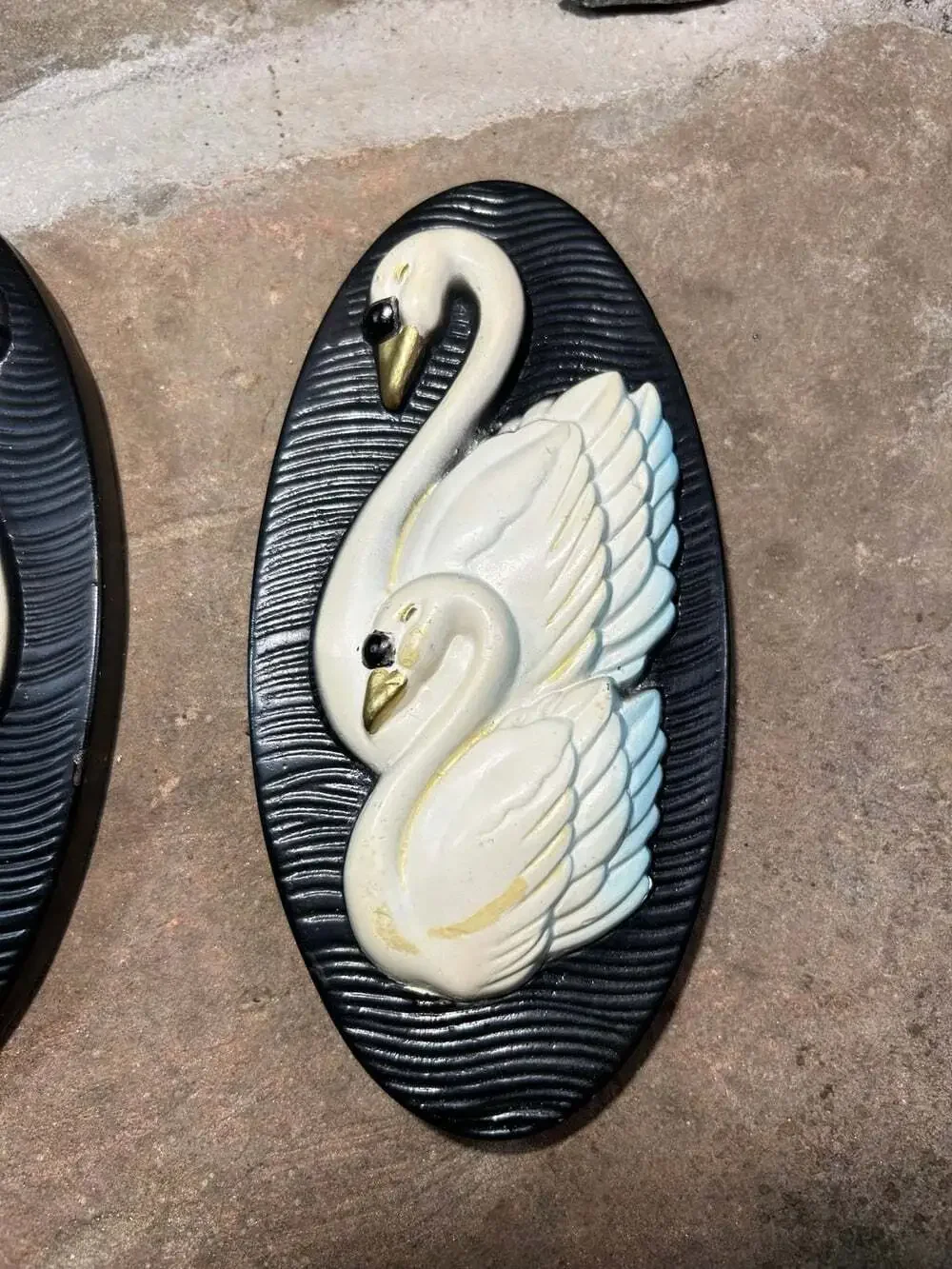 Miller Studios Swans Chalk Ware Wall Hangings Set of two white on black READ